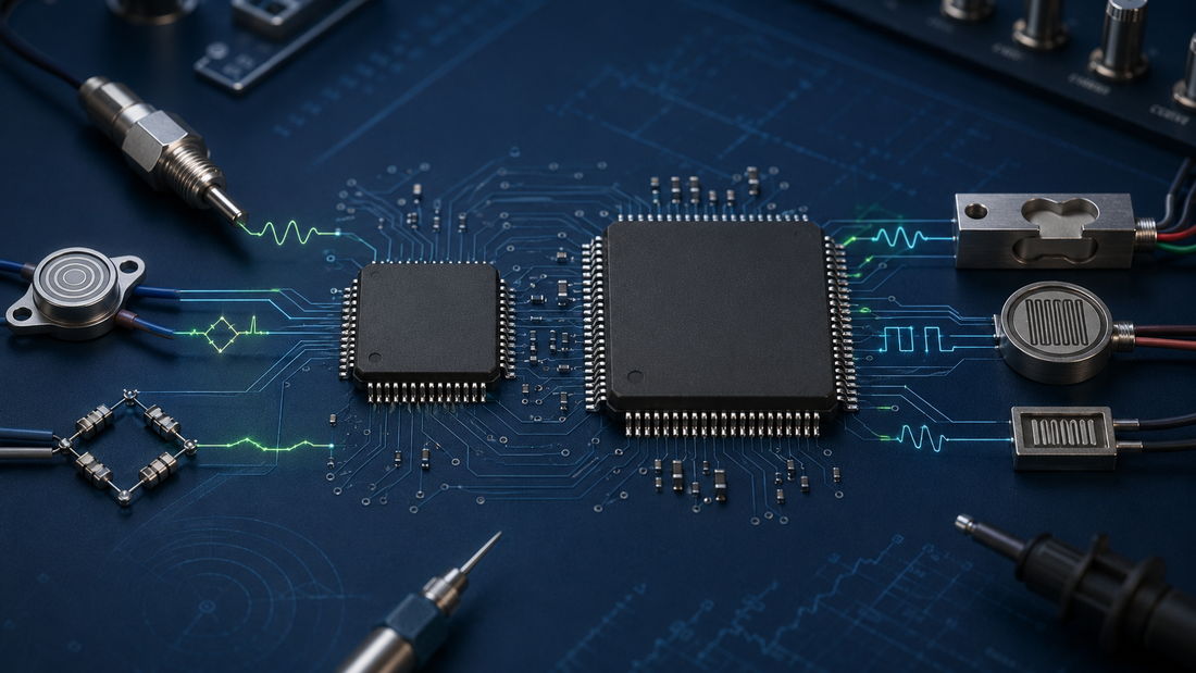 Generic precision ADC packages connected to sensor signal paths for ADS1220 and ADS1248 comparison