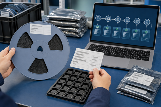 Electronic component traceability review of reels, labels and supplier records